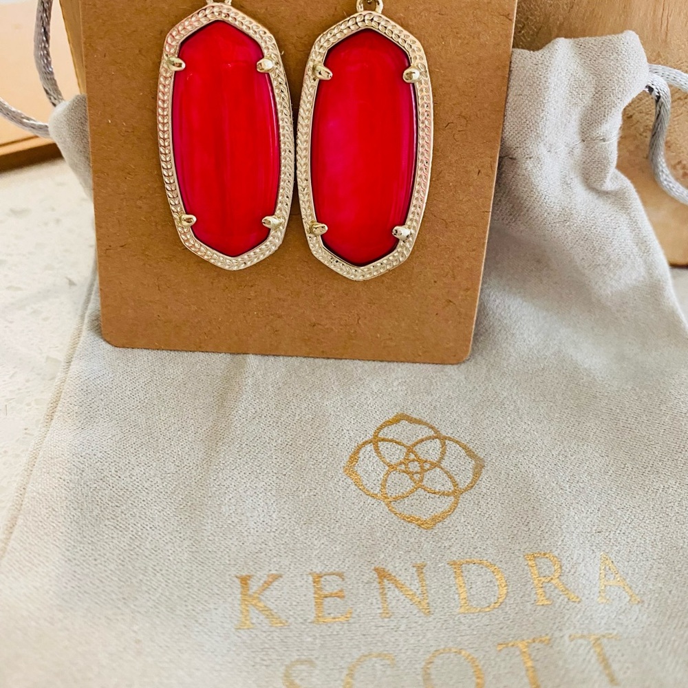 Kendra Scott Vibrant Red Earrings with Gold Accents